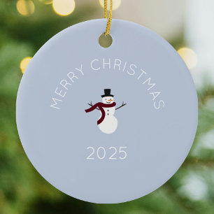 Merry Christmas Snowman Ceramic Ornament