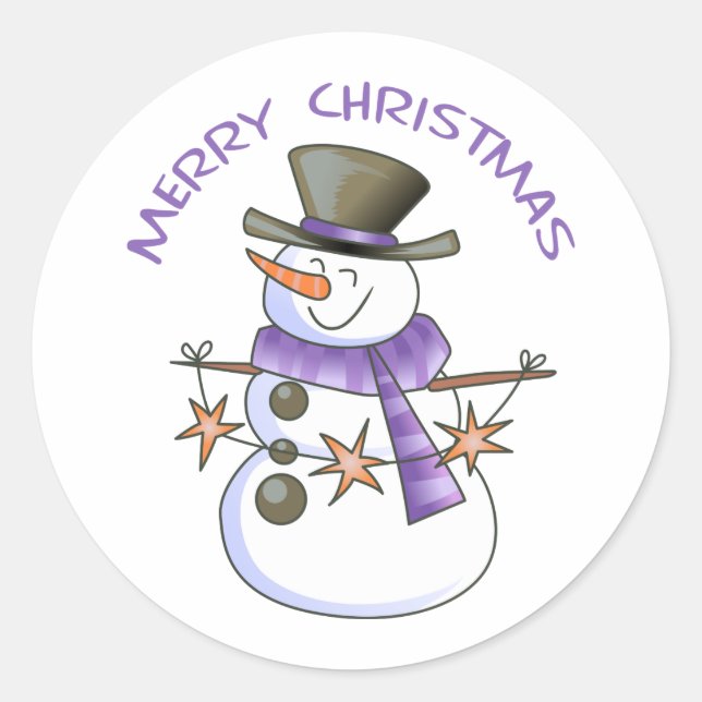 Merry Christmas Snowman Classic Round Sticker (Front)