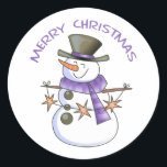 Merry Christmas Snowman Classic Round Sticker<br><div class="desc">Adorably cute snowman wishing all a merry Christmas</div>