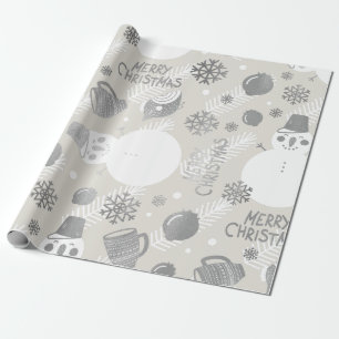 Merry Christmas Snowman Coffe Mug Silver White Wrapping Paper