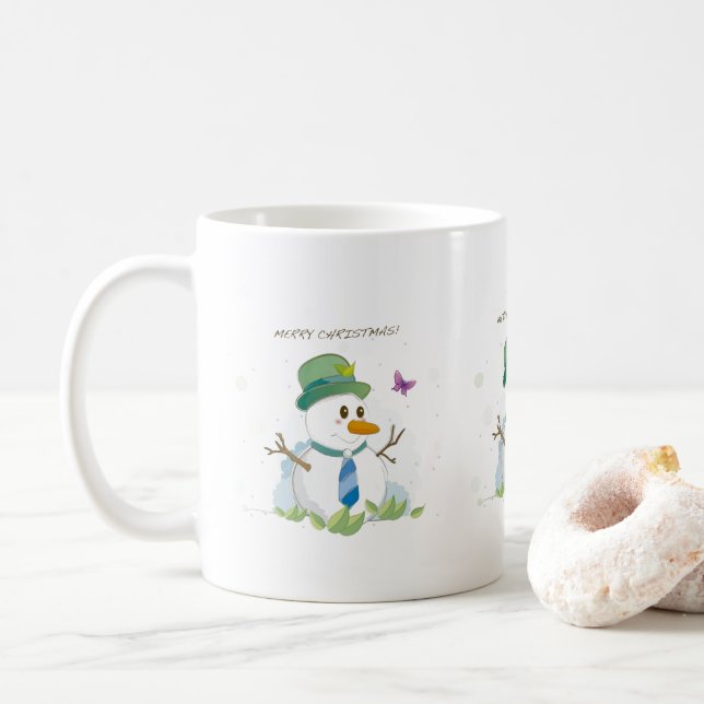 Merry Christmas Snowman Coffee Mug (With Donut)