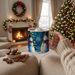 Merry Christmas Snowman Coffee Mug, Festive Winter Mug