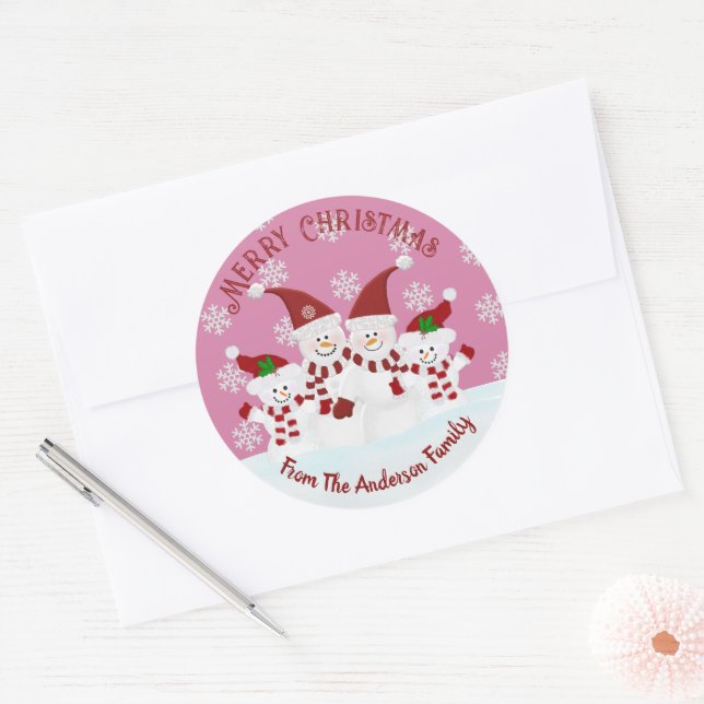 Merry Christmas Snowman Custom Classic Round Stick Classic Round Sticker (Envelope)
