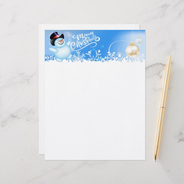 Merry Christmas Snowman Custom Letterhead (Front/Back In Situ)