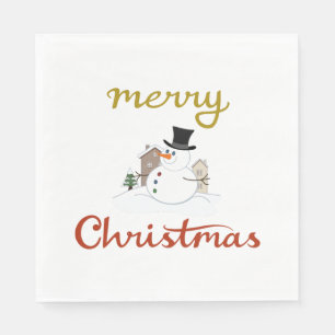 Merry Christmas+Snowman Design Napkin