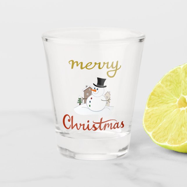 Merry Christmas+Snowman Design Shot Glass (Front)