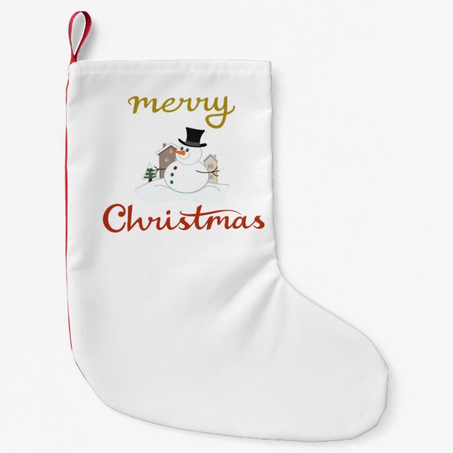 Merry Christmas+Snowman Design Small Christmas Stocking (Front)