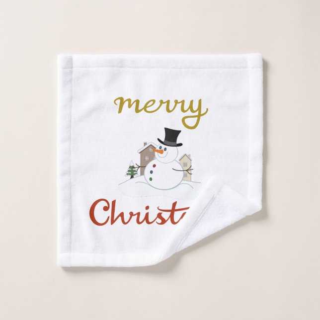 Merry Christmas+Snowman Design Wash Cloth (Wash Cloth)