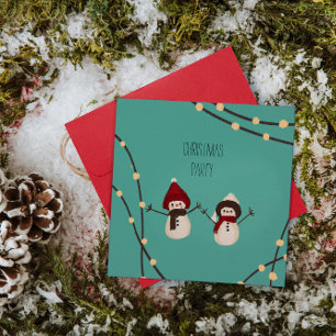 Merry Christmas Snowman Duo– Winter Lights on Teal Save The Date