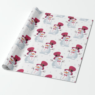 Merry Christmas Snowman Falling Snow Wrapping Paper