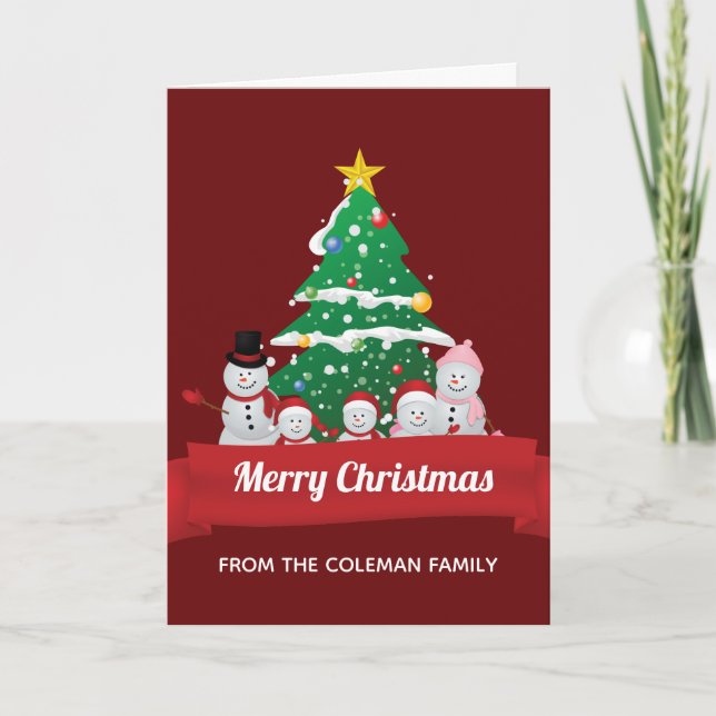 Merry Christmas Snowman Family Cute Custom Holiday Card (Front)