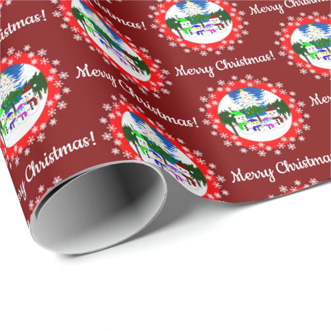 Merry Christmas! Snowman Family Wrapping Paper (Roll Corner)