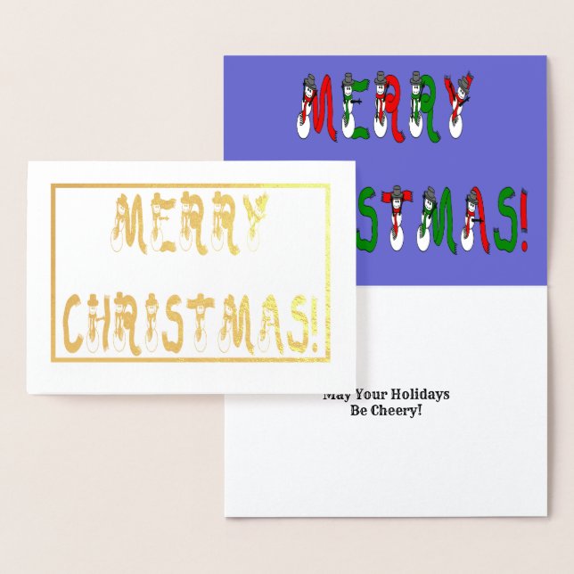 Merry Christmas Snowman Font Gold Foil Card (Display)