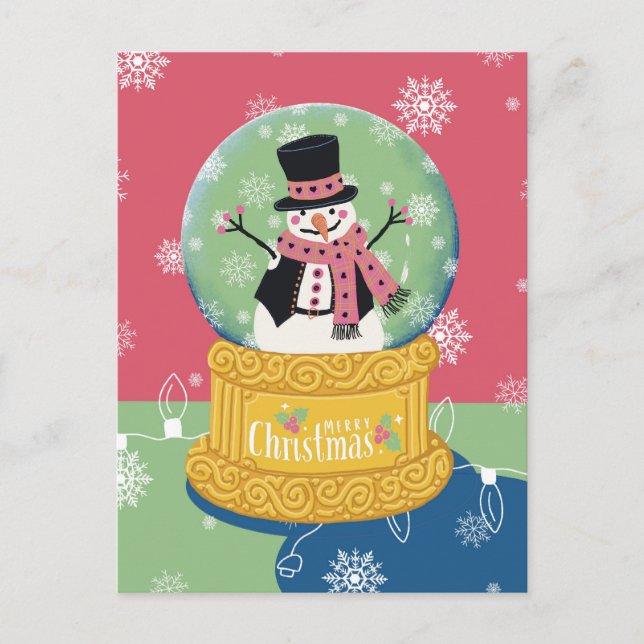 Merry Christmas Snowman Globe Postcard (Front)