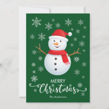 Merry Christmas Snowman Green Christmas Card