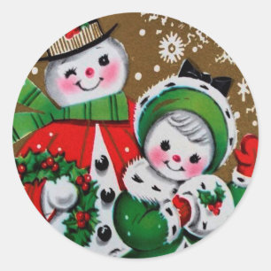 Merry Christmas Snowman & his Girlfriend Classic Round Sticker