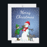 Merry Christmas Snowman Holiday Card<br><div class="desc">Merry Christmas Card with an illustration of a boy and dog building a snowman.</div>