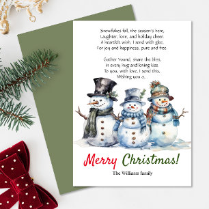 Merry Christmas Snowman Holiday Poem Greeting Card