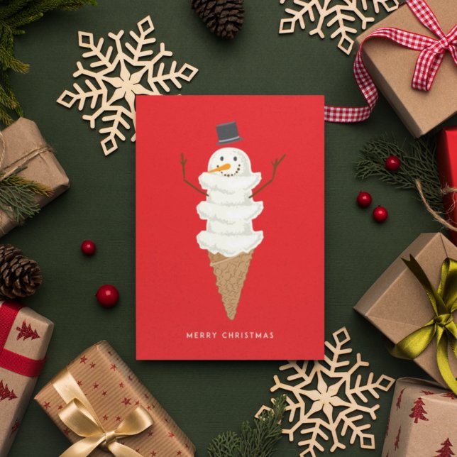 MERRY CHRISTMAS Snowman Ice Cream Cone Postcard (Creator Uploaded)