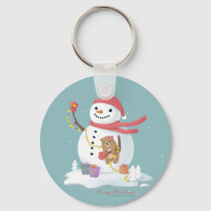 Merry Christmas: Snowman Illustration Art Key Ring