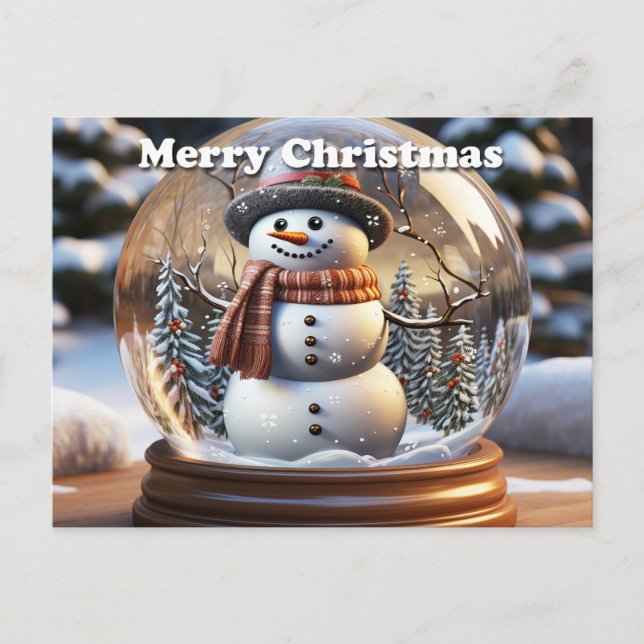 Merry Christmas Snowman in Snow Globe Announcement Postcard (Front)