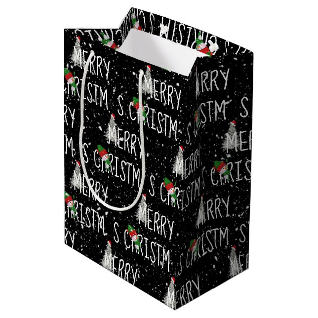 Merry Christmas Snowman in Snowflakes  Medium Gift Bag (Back Angled)