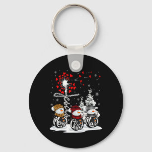 Merry Christmas Snowman Leopard Buffalo Red Plaid Key Ring