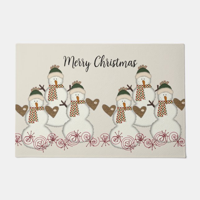 Merry Christmas Snowman Matt Doormat (Front)