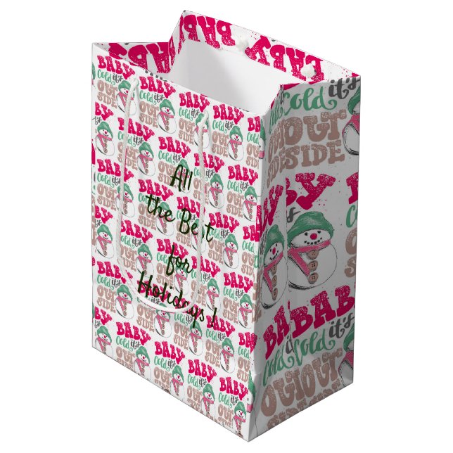 Merry Christmas Snowman Medium Gift Bag (Front Angled)