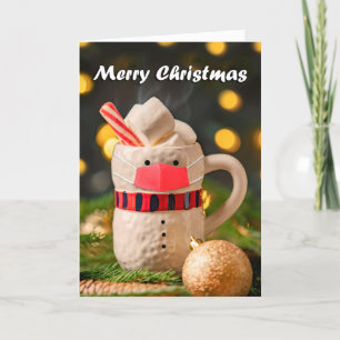Merry Christmas Snowman Mug in Covid Face Mask Holiday Card