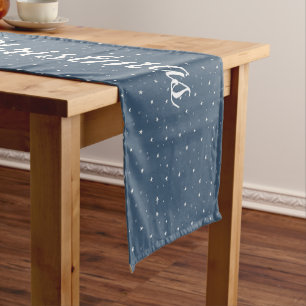 Merry Christmas Snowman On Stars Short Table Runner