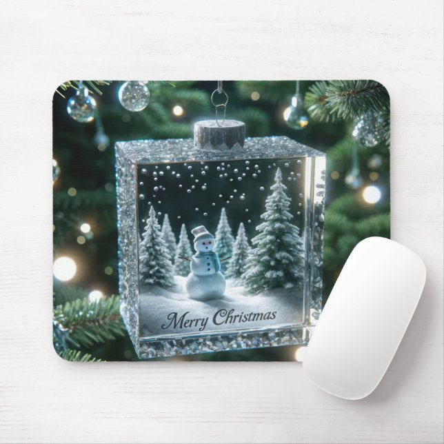 Merry Christmas Snowman Ornament Mouse Pad (With Mouse)