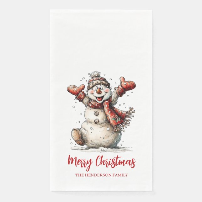 Merry Christmas Snowman Paper Guest Towels Napkin (Front)