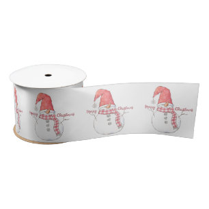 Merry Christmas Snowman Pattern  Satin Ribbon