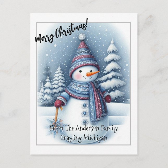 Merry Christmas Snowman, Personalised  Postcard (Front)