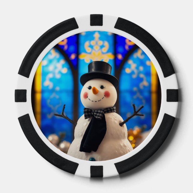 Merry Christmas Snowman Poker Chips (Front)