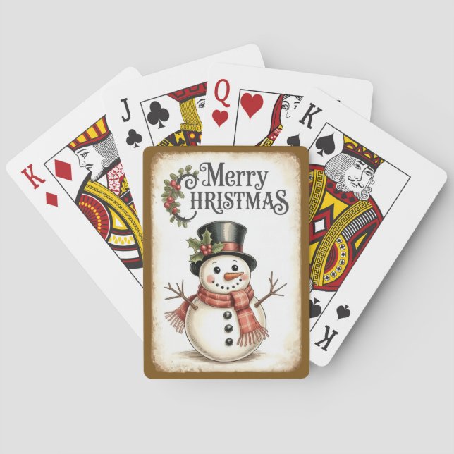 Merry Christmas Snowman Poker Playing Cards (Back)
