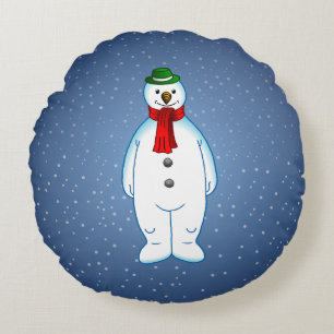 Merry Christmas Snowman Round Cushion