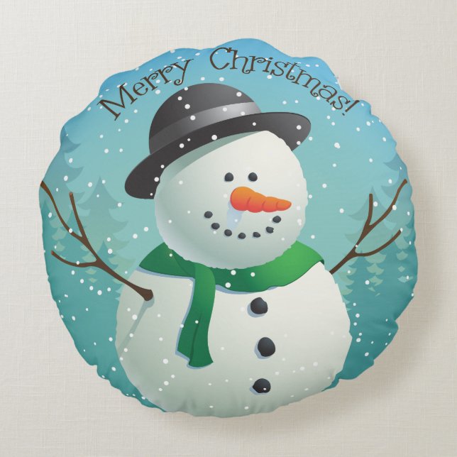 Merry Christmas Snowman Round Cushion (Back)
