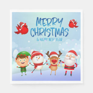 Merry Christmas Snowman Santa Claus Rudolph Elf Napkin