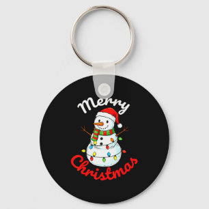 Merry Christmas Snowman Santa Hat Holiday Kids Men Key Ring