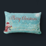 Merry Christmas,Snowman, Santa Hat Lumbar Cushion<br><div class="desc">Merry Christmas ,  snowman with santa hat in forest.</div>