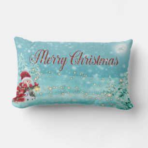 Merry Christmas,Snowman, Santa Hat Lumbar Cushion