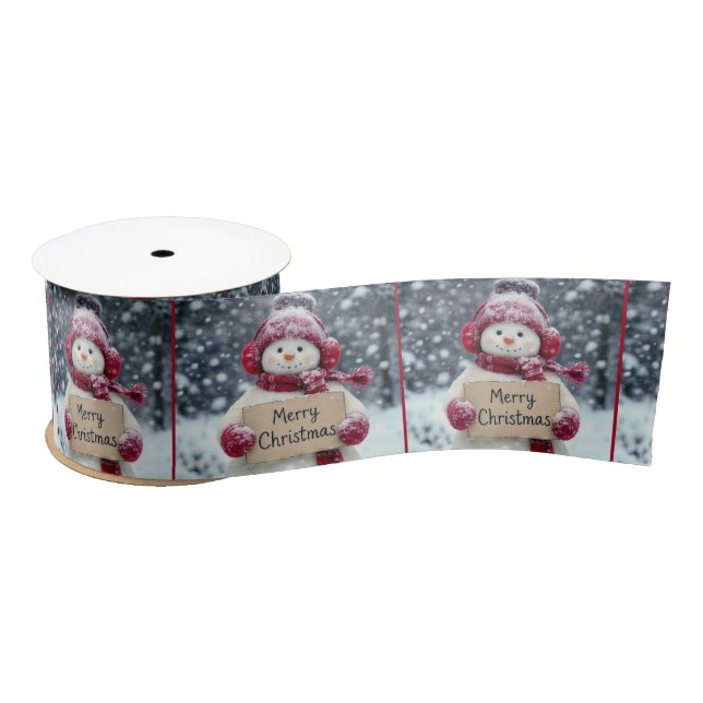 Merry Christmas Snowman Satin Ribbon (Spool)