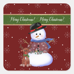Merry Christmas! Snowman Snow Globe   Square Sticker