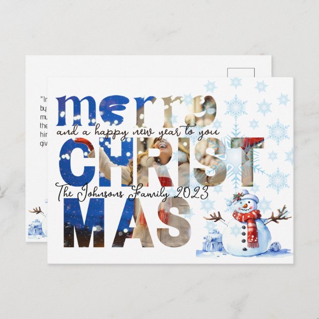 Merry Christmas Snowman Snowflake Winter Holiday Postcard (Front/Back)