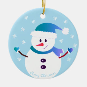 Merry Christmas Snowman Snowflakes Ceramic Ornament