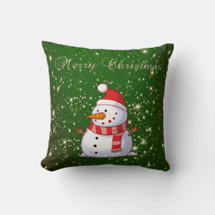 Merry Christmas,Snowman,Sparkles,Green Cushion