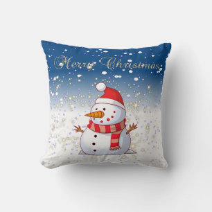 Merry Christmas,Snowman,Sparkles,White Cushion