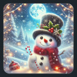 Merry Christmas Snowman Square Sticker<br><div class="desc">Cute Christmas Snowman</div>